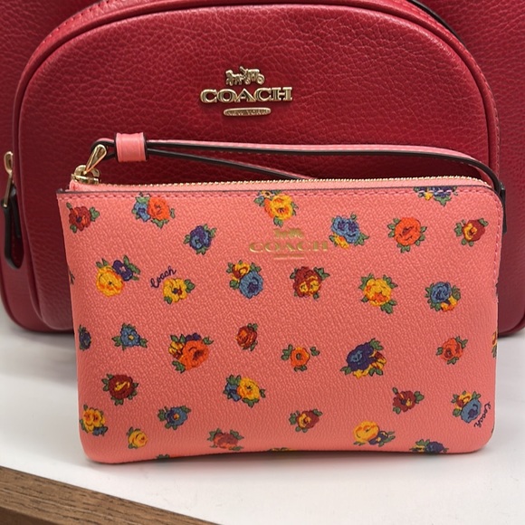 Coach Corner Zip Wristlet With Mini Vintage Rose Print Pink Lemonade Multi - Picture 16 of 16